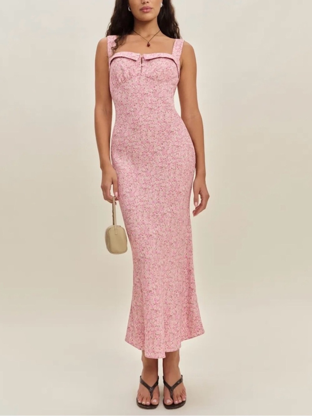 New Reformation Tancy Ditsy Floral Midi Dress Pink Sz 12